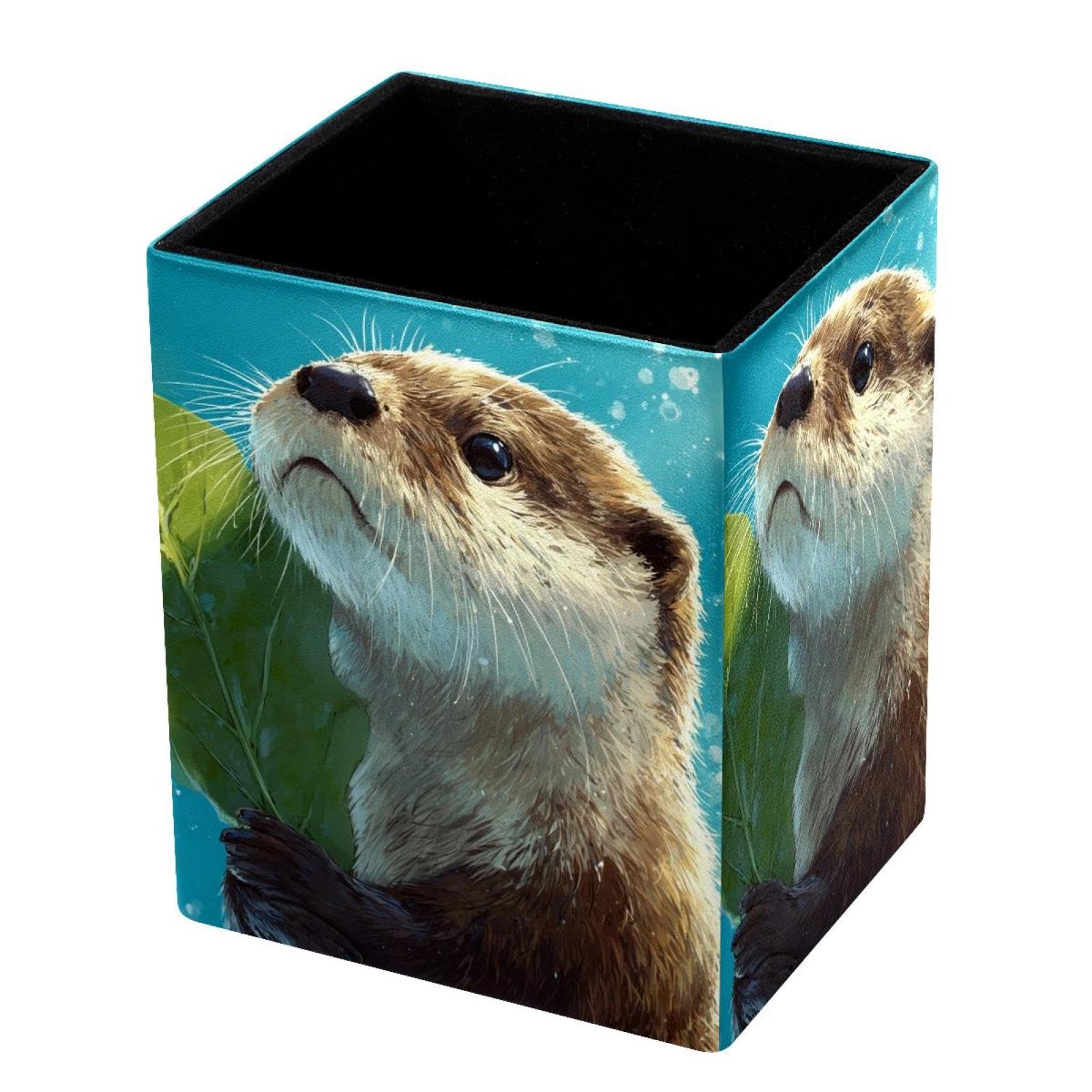 VAPOKF Pencil Holders for Desk, Otter Printed Pen Holders Pen Pot Makeup Brushes Storage Desktop Stationery Supplies Organiser for Home Office