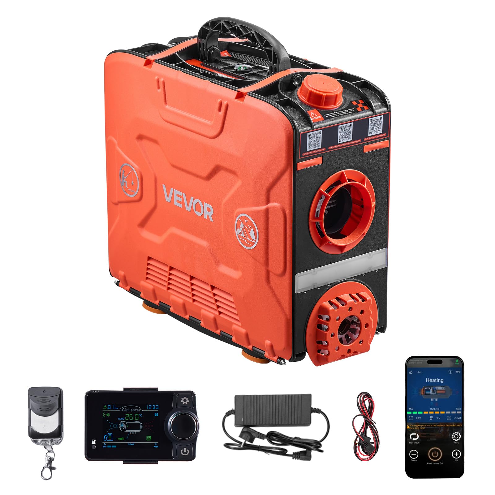 VEVOR Calentador Diésel 8 kW, Portátil, Todo en Uno, con Control por Aplicación Bluetooth, Mando a Distancia y Pantalla LCD, 4,​5 L, para Vehículos, Furgonetas y Autocaravanas, 505 x 227 x 446 mm