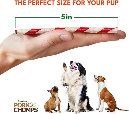 Miniatura 4 de Pork Chomps Masticables de piel de cerdo horneada para perros, mini giros de 5 pulgadas, envoltura con sabor a pepperoni, 30 unidades