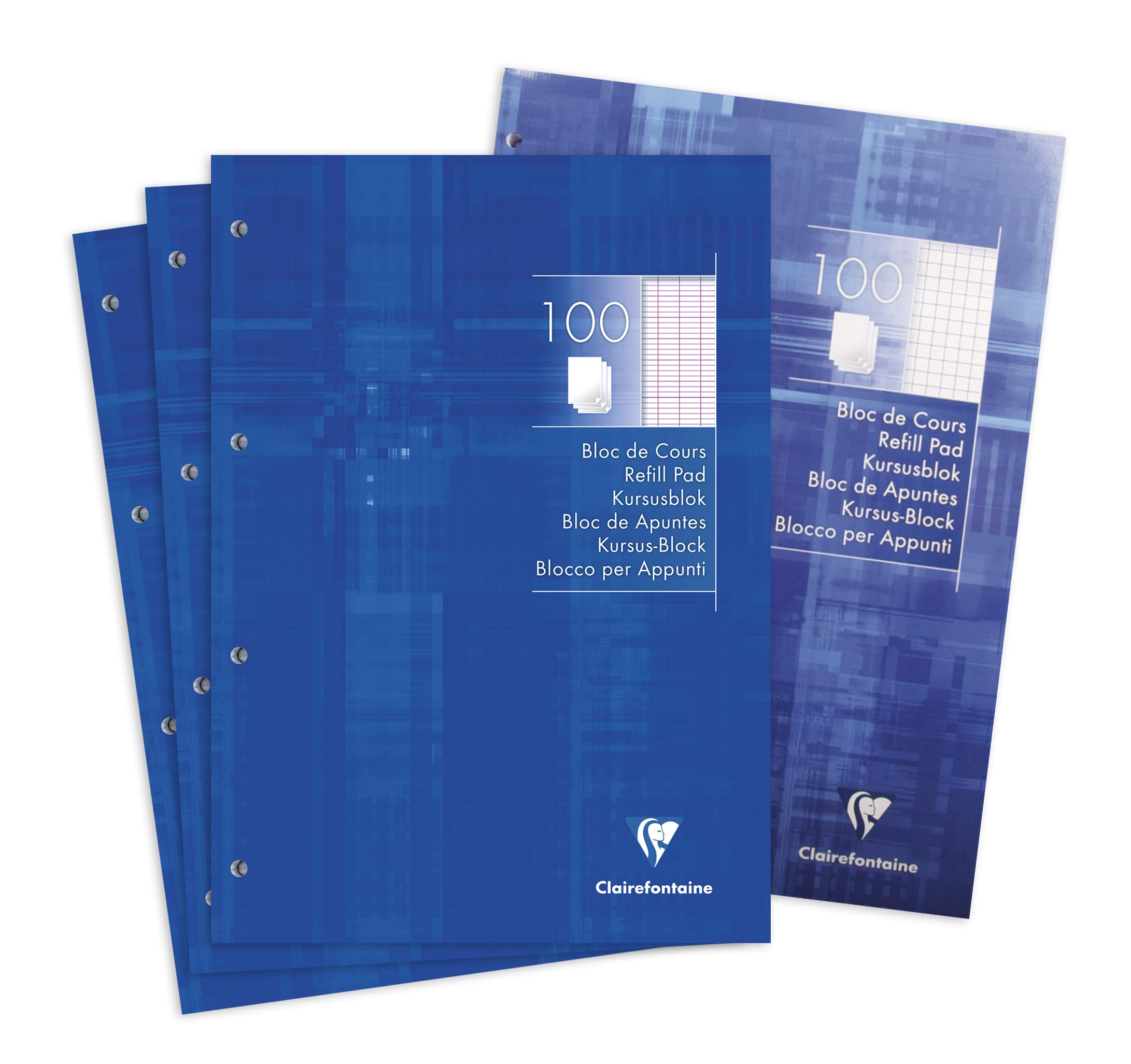 Clairefontaine 5816AMZC Set of 4 Perforated Glued Pads - A4 21x29.7 cm - 200 Pages (3 Large Squares + 1 Small Squares) - 90 g White Paper - Laminated Card Cover