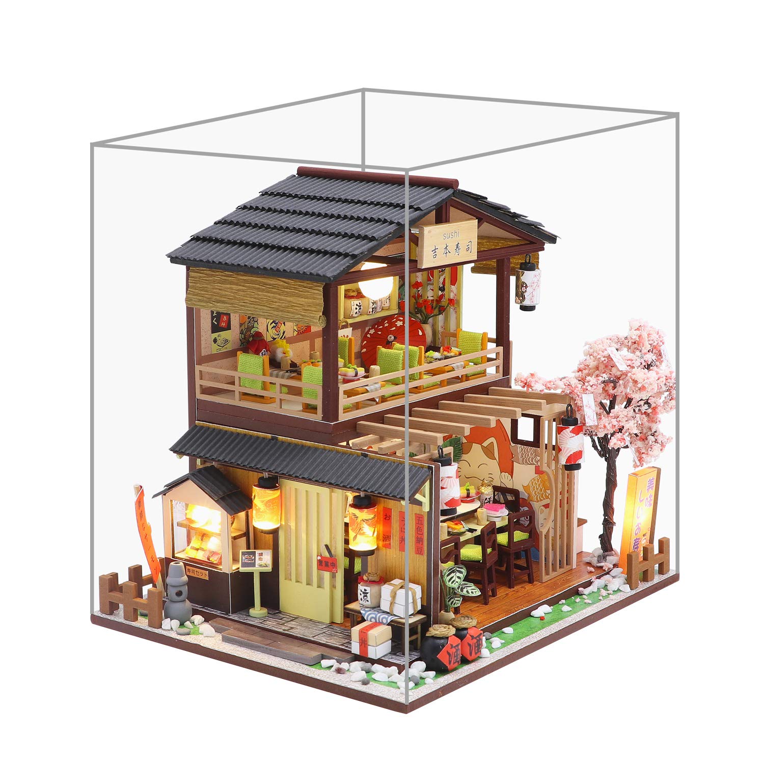 Miniaturowy z meblami do domku dla lalek, zestaw DIY drewniany domek dla lalek, a także kurz i, 1:24 Kreatywny pokój na pomysł na prezent na Walentynki