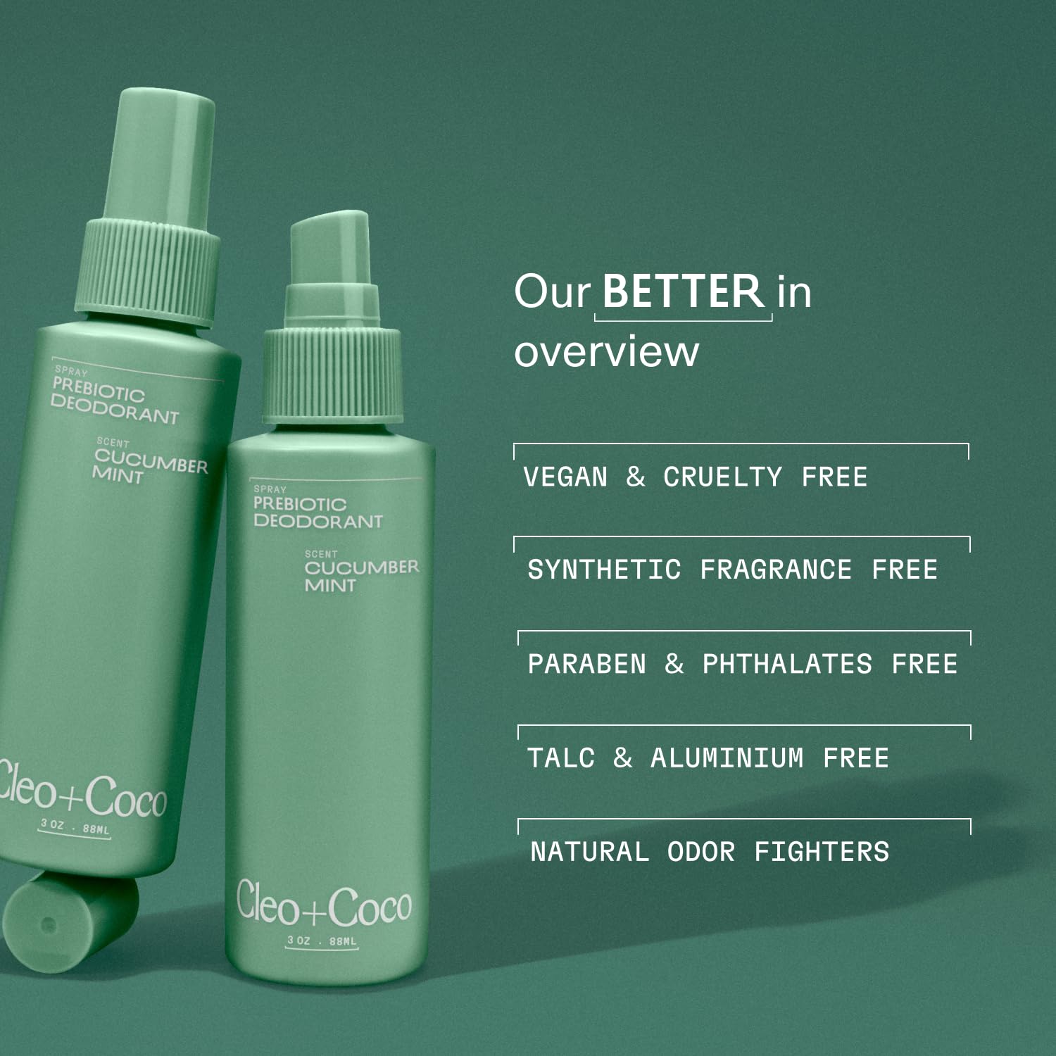 Cleo+Coco Prebiotic Deodorant Spray, Cucumber Mint (3.0 oz), Multi-Use Deodorizing & Soothing Body Spray for Women and Men, Aluminum-Free & Vegan Whole Body Deodorant - Image 5