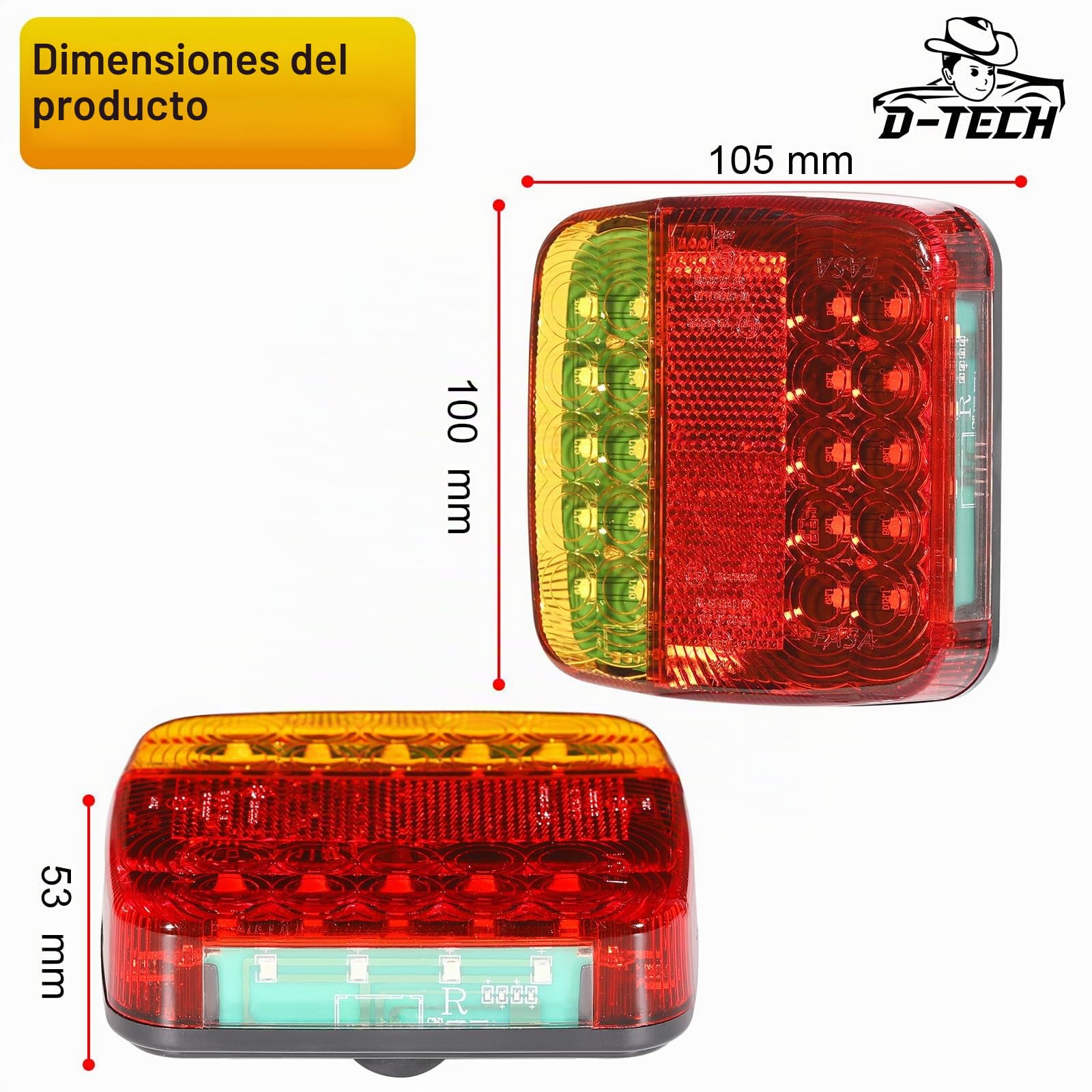 D-TECH pilotos LED inalámbricos, juego de luces traseras magnéticas para remolque, luces homologadas ECE EMC impermeables