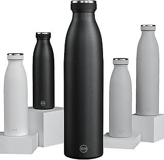 GH Bouteille d'eau Isotherme 750ml Encre Noire | Flacon métallique réutilisable en acier inoxydable à double paroi sous vide | Gourde INOX isotherme de sport anti-fuite | Bouteille isotherme sans BPA