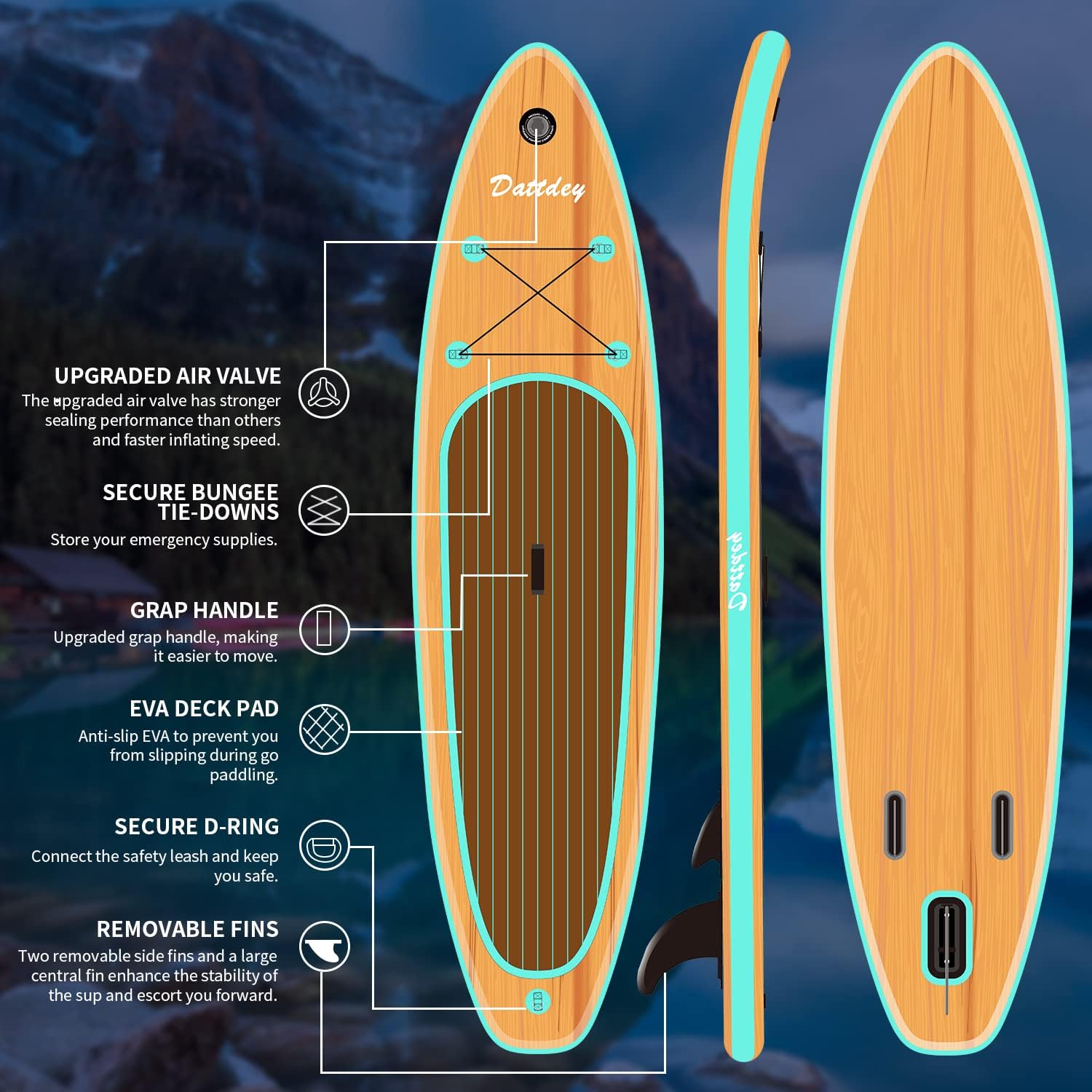 Dattdey Inflatable Paddle Board - Stand Up Paddle Board Inflatable,Paddleboard Inflatable with Sup Paddle Board Accessories (Black) : Sports & Outdoors