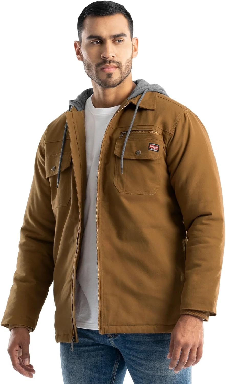 Wrangler Workwear Men's Quilted Lined Work Shirt Jacket with Hood