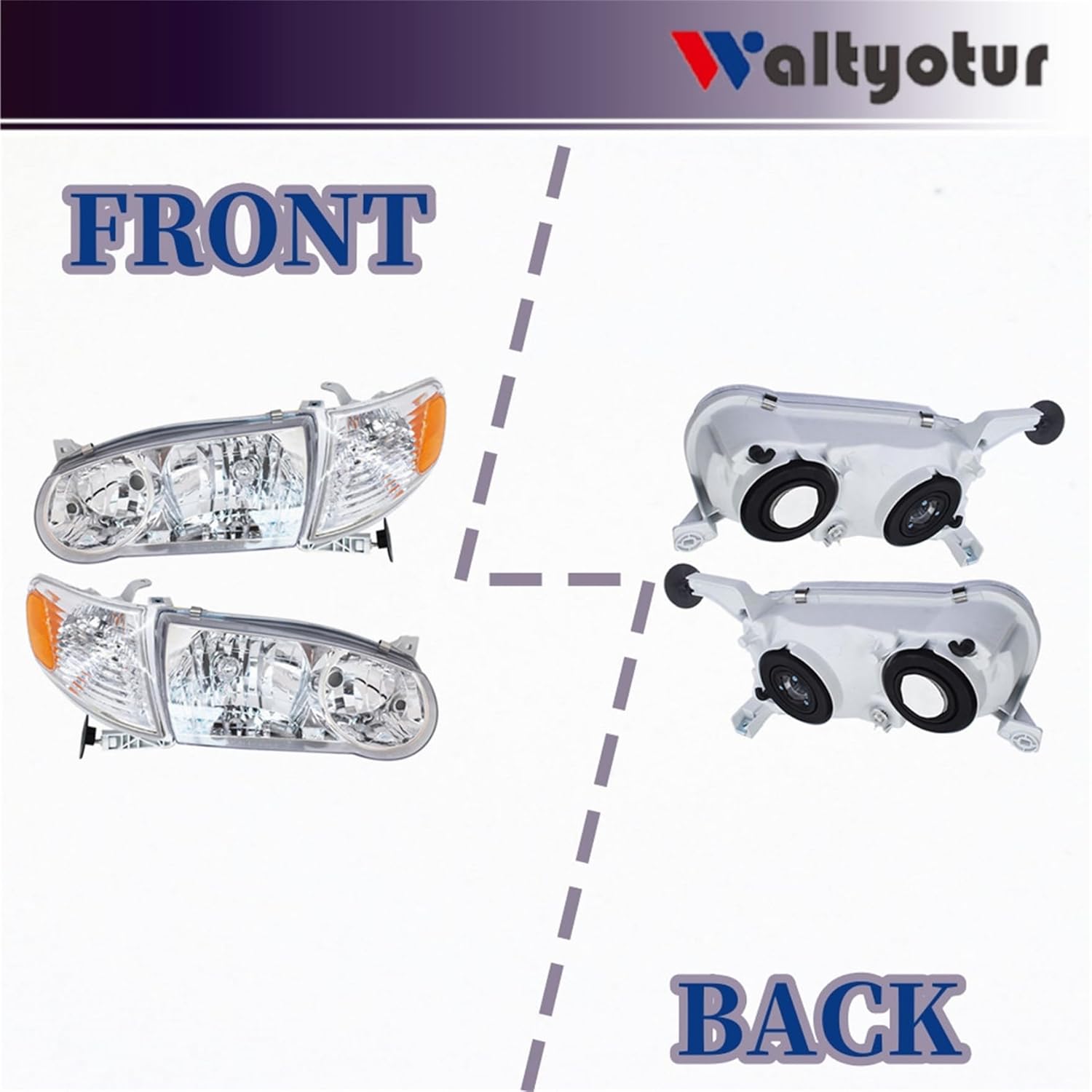 waltyotur Replacement for 2001 2002 Corolla Headlights w/Corner Signal Headlamps Left and Right Side Set