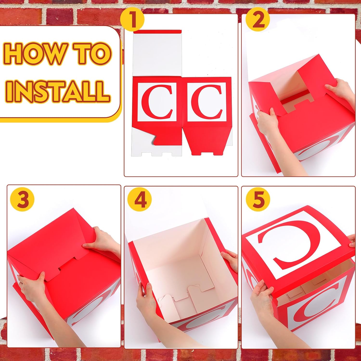 75 Pcs Abc Friend Street Party Set Colorful Boxes Balloons Arch Garland Kit Red Brick Wall Party Backdrop for Abc Friend Street Party Birthday Baby Shower Decor Supplies