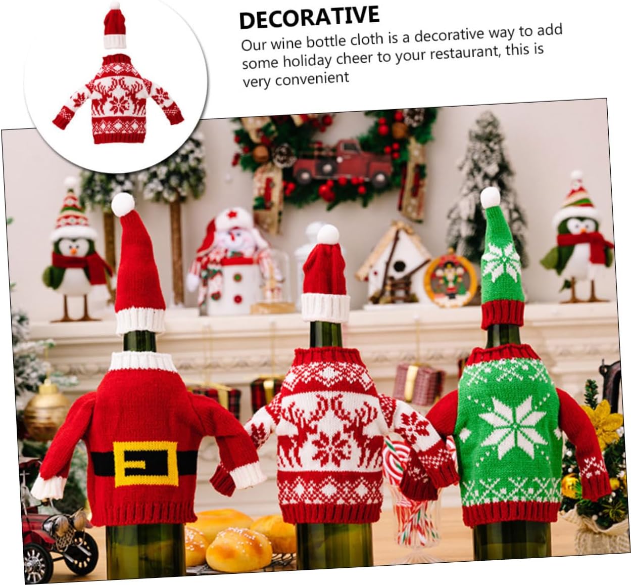 Xmas Wine Bottle Cover Set, Red Cloth Christmas Decorative Topper