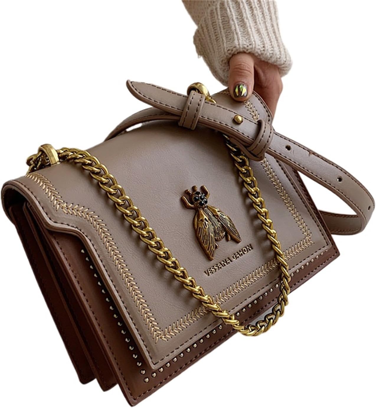 Elegant Bee Patch Crossbody Bag For Women,Chain Retro Bee Shoulder And Crossbody Small Square Bag.