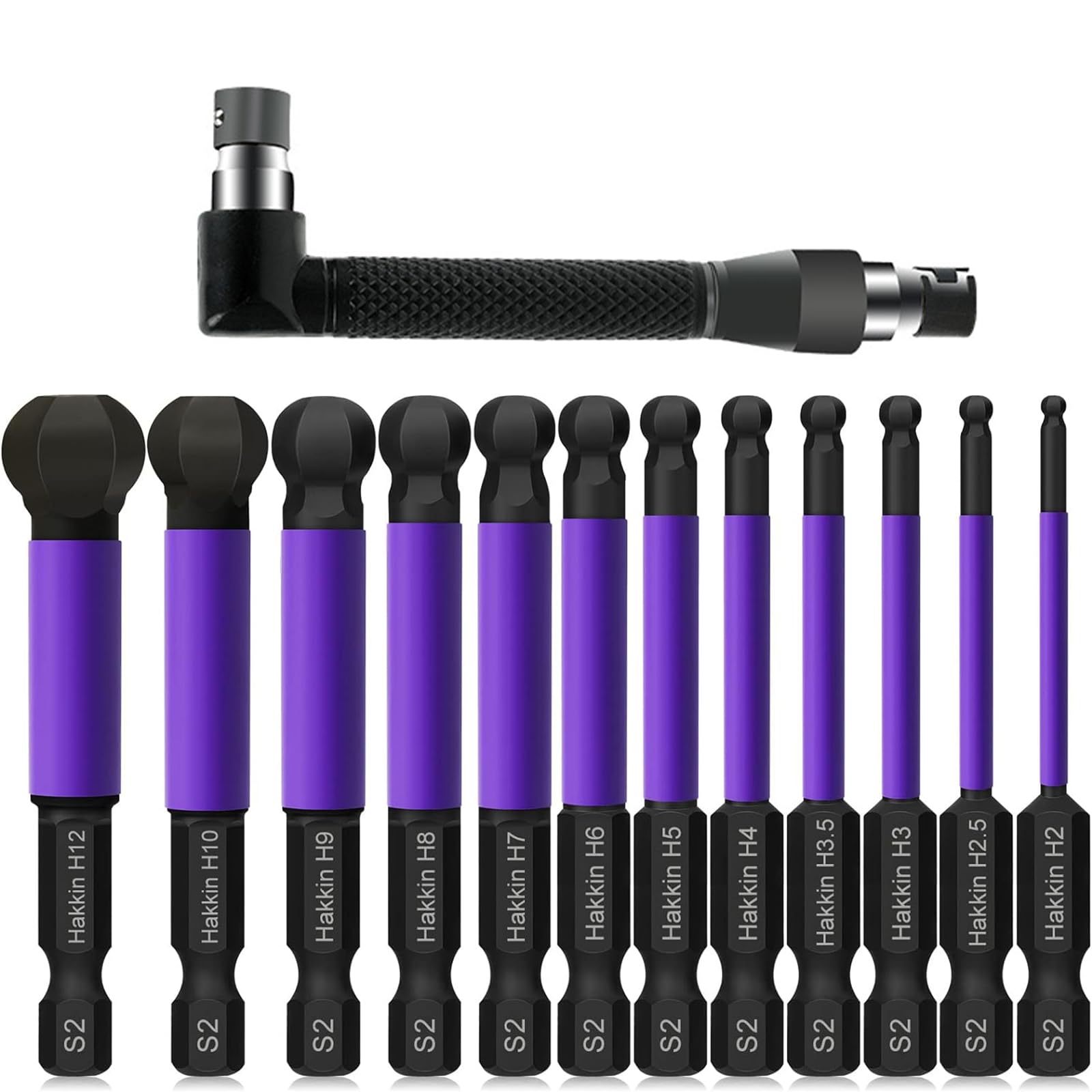 GIONAR 12Pcs Ball End Allen Hex Key Set S2 Steel 1/4” Hex Shank Magnetic