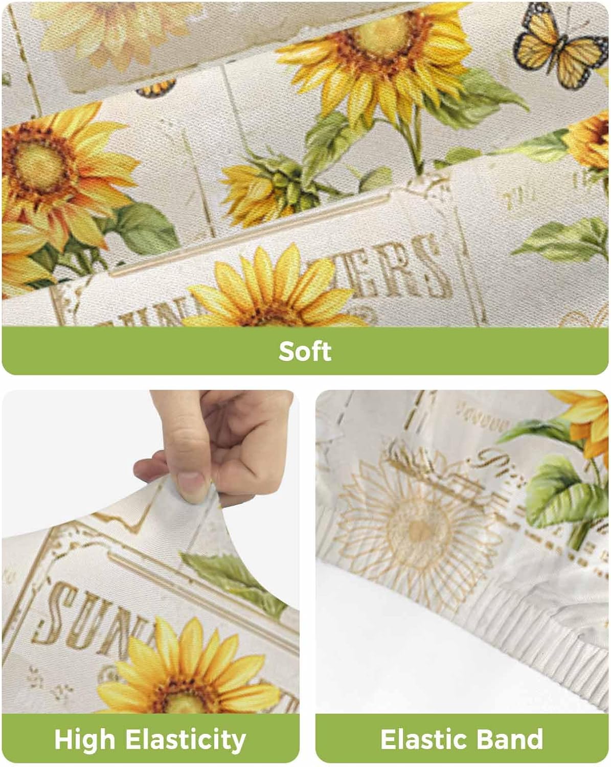 QueenKer Summer Sunflowers Bar Stool Covers with Backs Vintage Farmhouse Style Stretch Washable Bar Stool Chair Cover Slipcovers Removable Counter Stool High Chair Covers for Pub Dining Room Set of 4