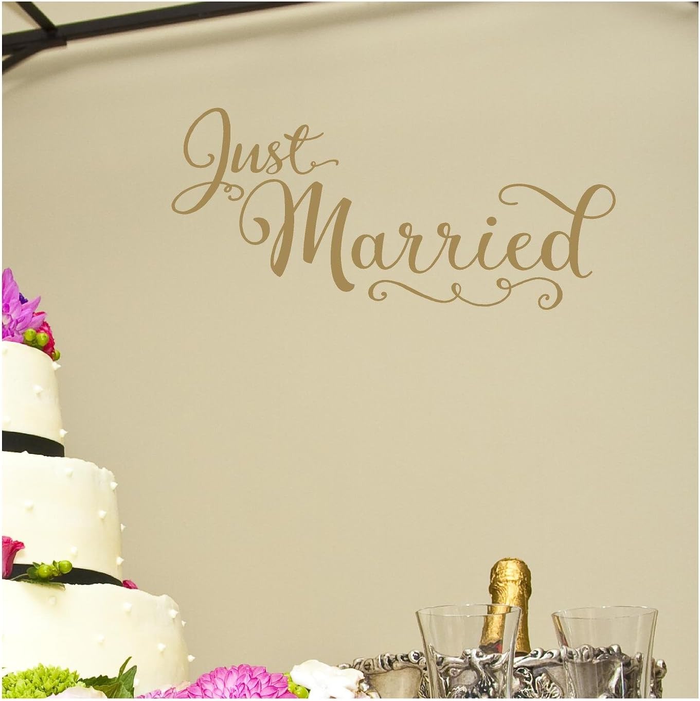 Just Married Vinyl Lettering Wall Car Decal Sticker (Metallic Gold)