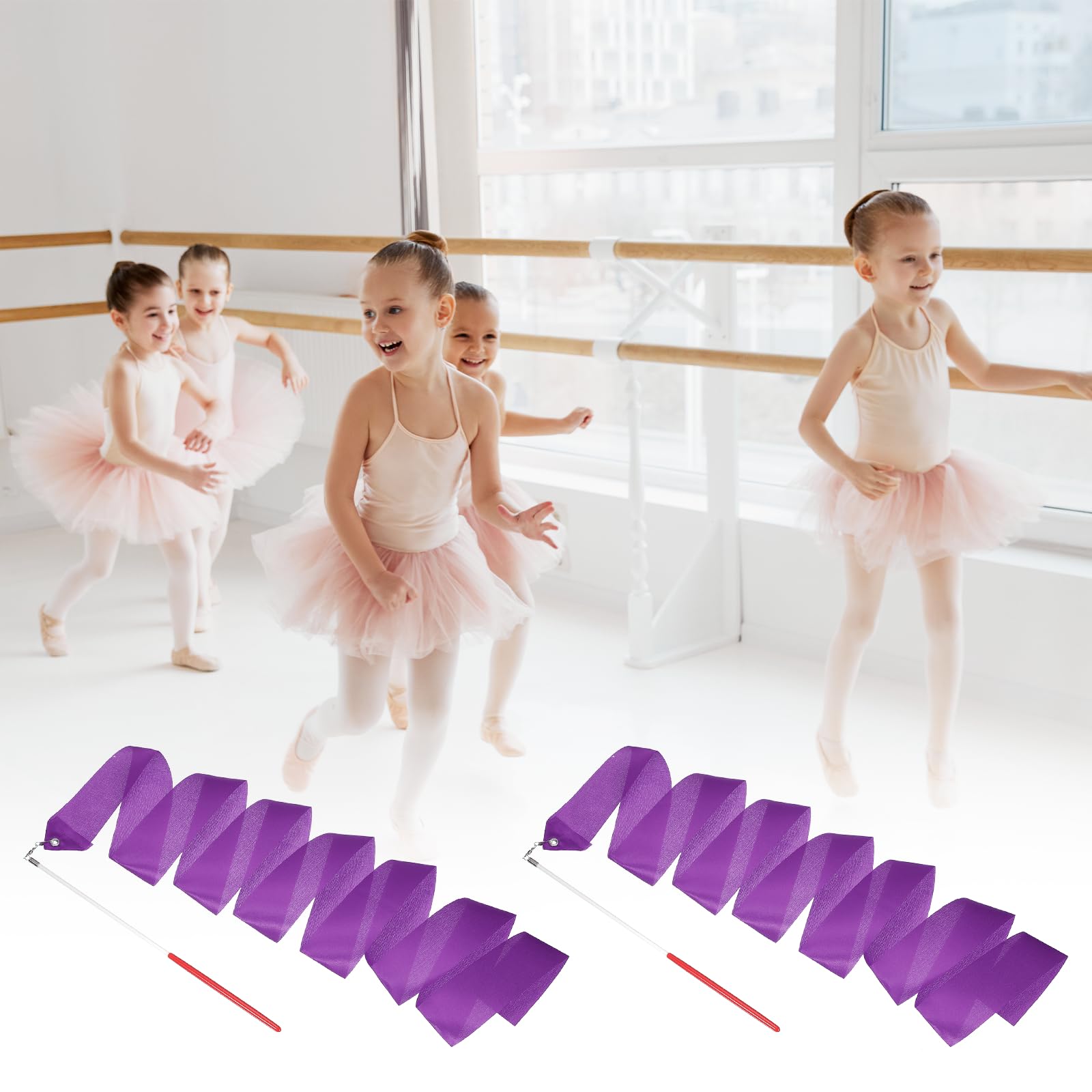 QUARKZMAN 2 Rubans De Danse, 78.7" Rubans De Gymnastique Rythmique Streamers De Danseur Baguette Tournoyante Rubans De Danse pour Danse Artistique Entraînement De Gymnastique, Violet Foncé