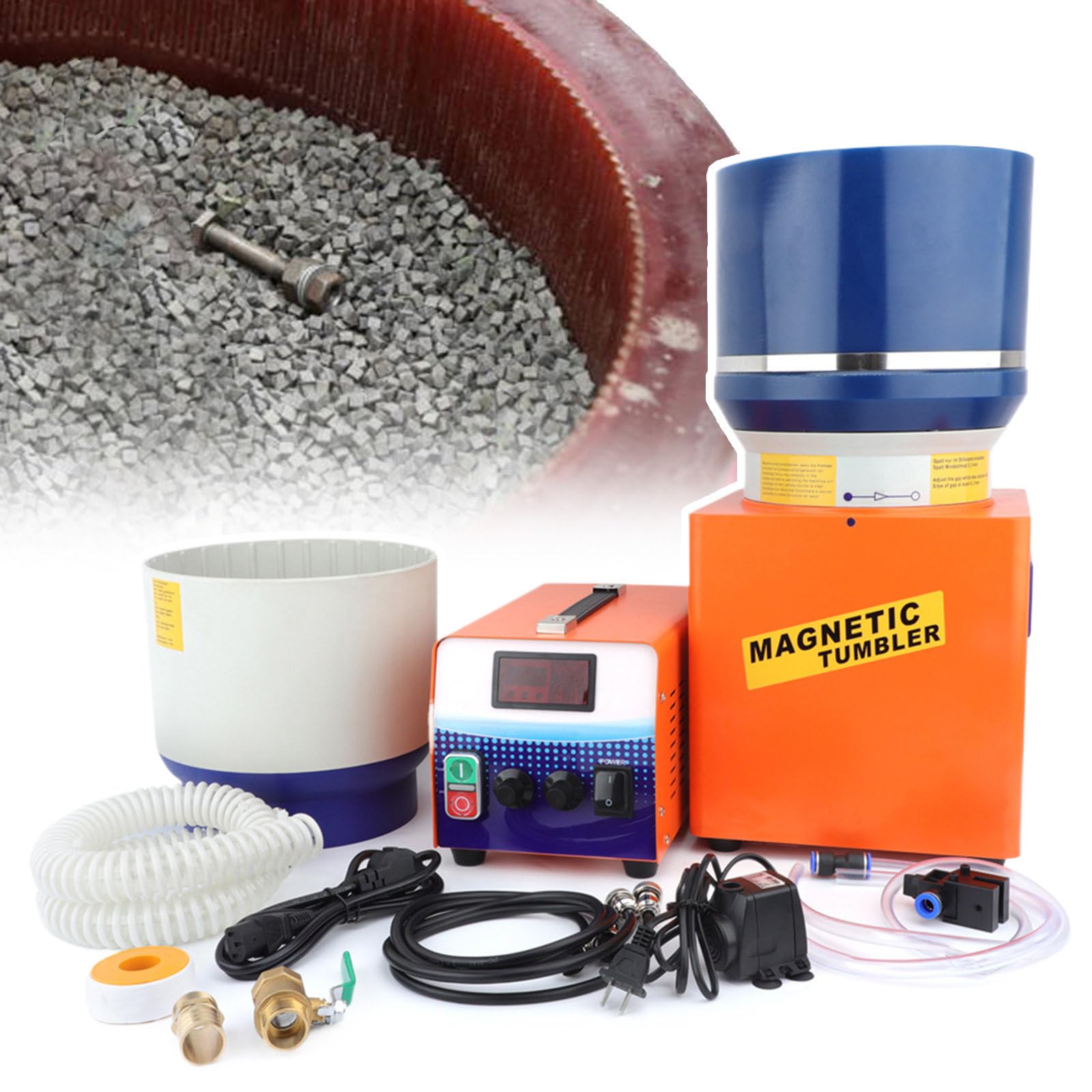 LYDZUSDP Wet Dry 2 in 1 Tumbler Grinding Polishing Cleaning,Professional Metal Sanding Finisher,Control Panel-Timing/Speed Adjustment,Jewelry Polisher