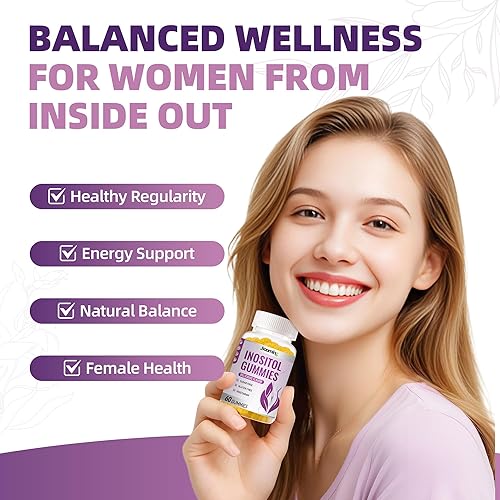 Miniatura 3 de Gomitas de mio-inositol y D-chiro inositol para mujer, gomitas de PCOS para mujeres ciclo menstrual, salud y bienestar, proporción 401 inositol con