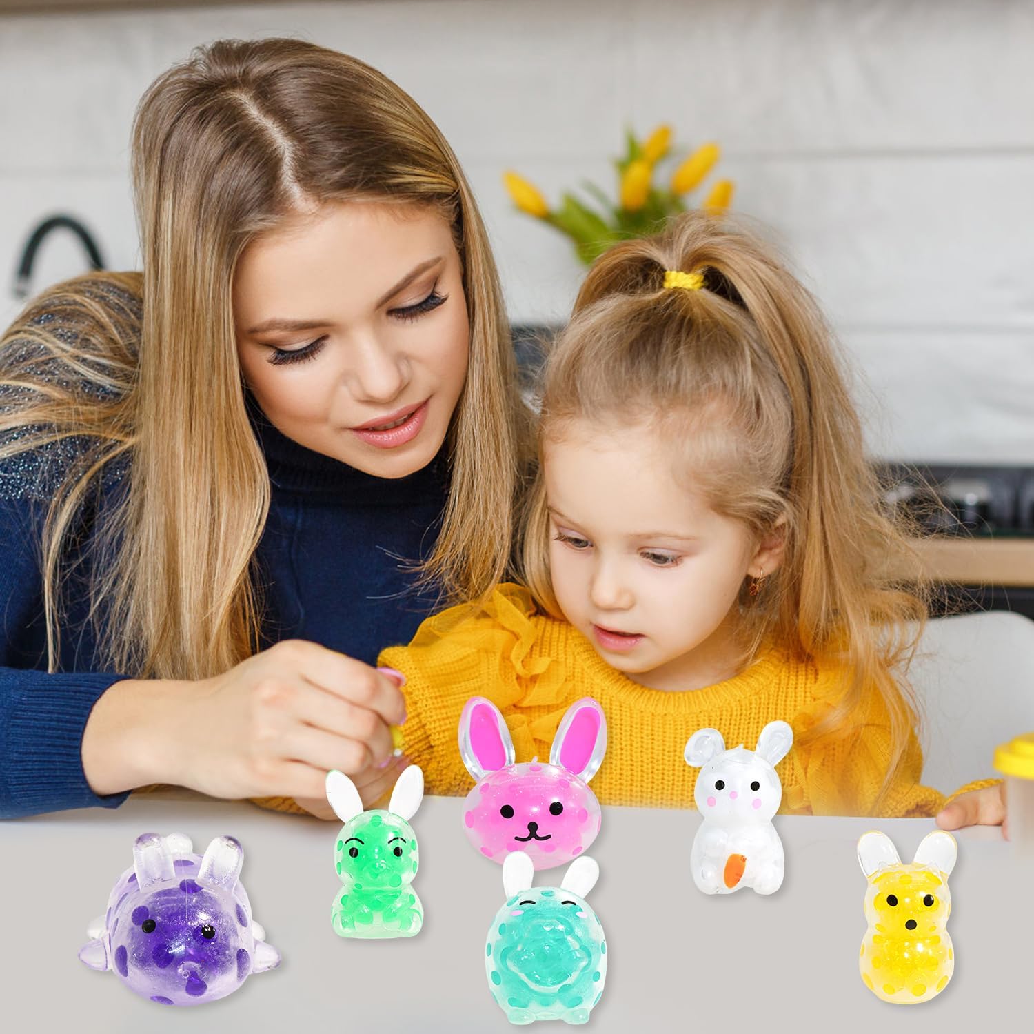 24 Pack Easter Squishies for Kids, Kawaii Mini Bunny Squeeze Toys, Bulk Squishy Squeeze Ball Set Anti-Anxiety Stress Relief Toys for Easter Basket Fillers Egg Fillers Party Favors (Easter Bunny-24)