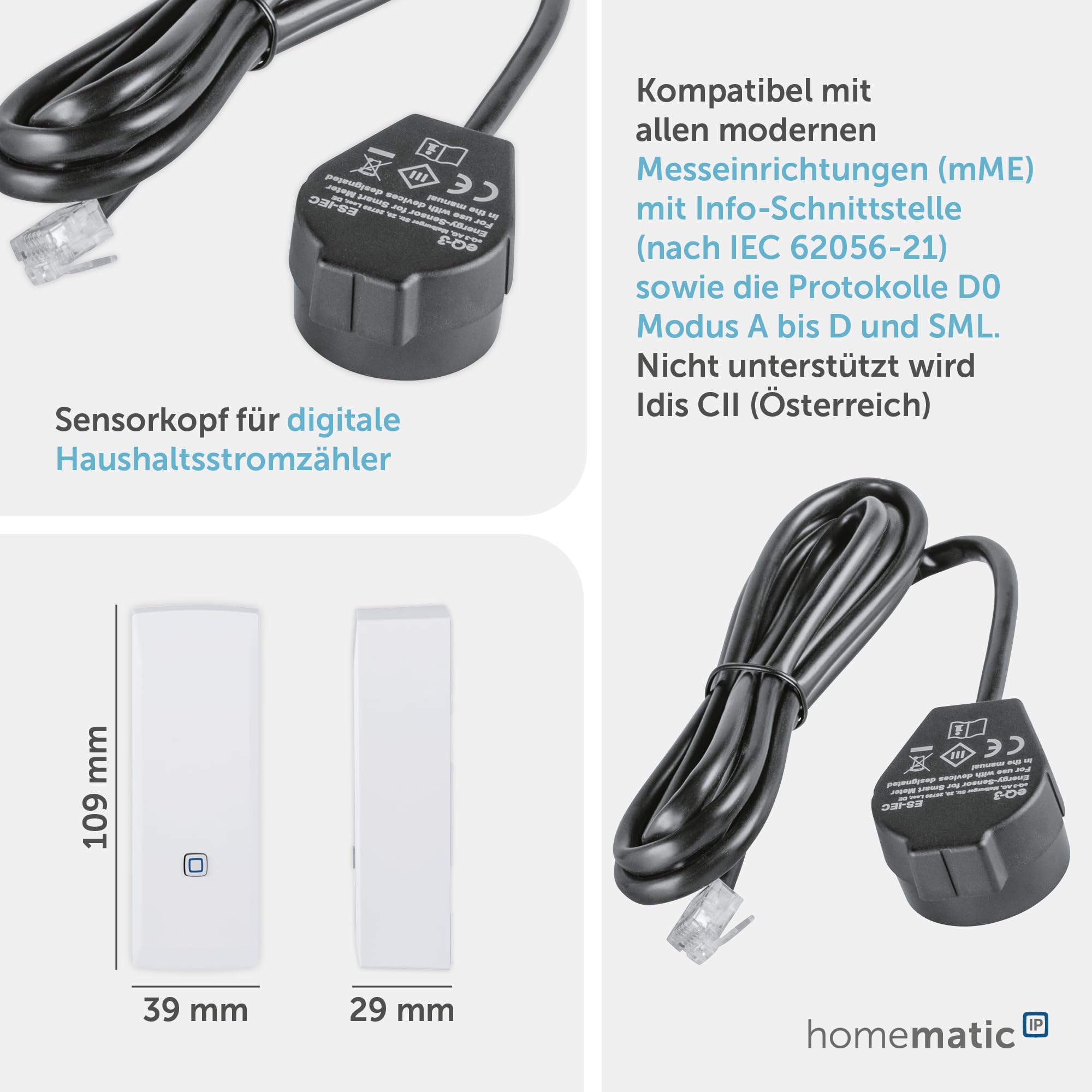 Homematic IP Smart Home Schnittstelle für Smart Meter und Haushaltszähler, Energieschnittstelle, Ernegie messen und Kosten sparen, Strom mit App überwachen, Smart Home automatisieren, 159672A0