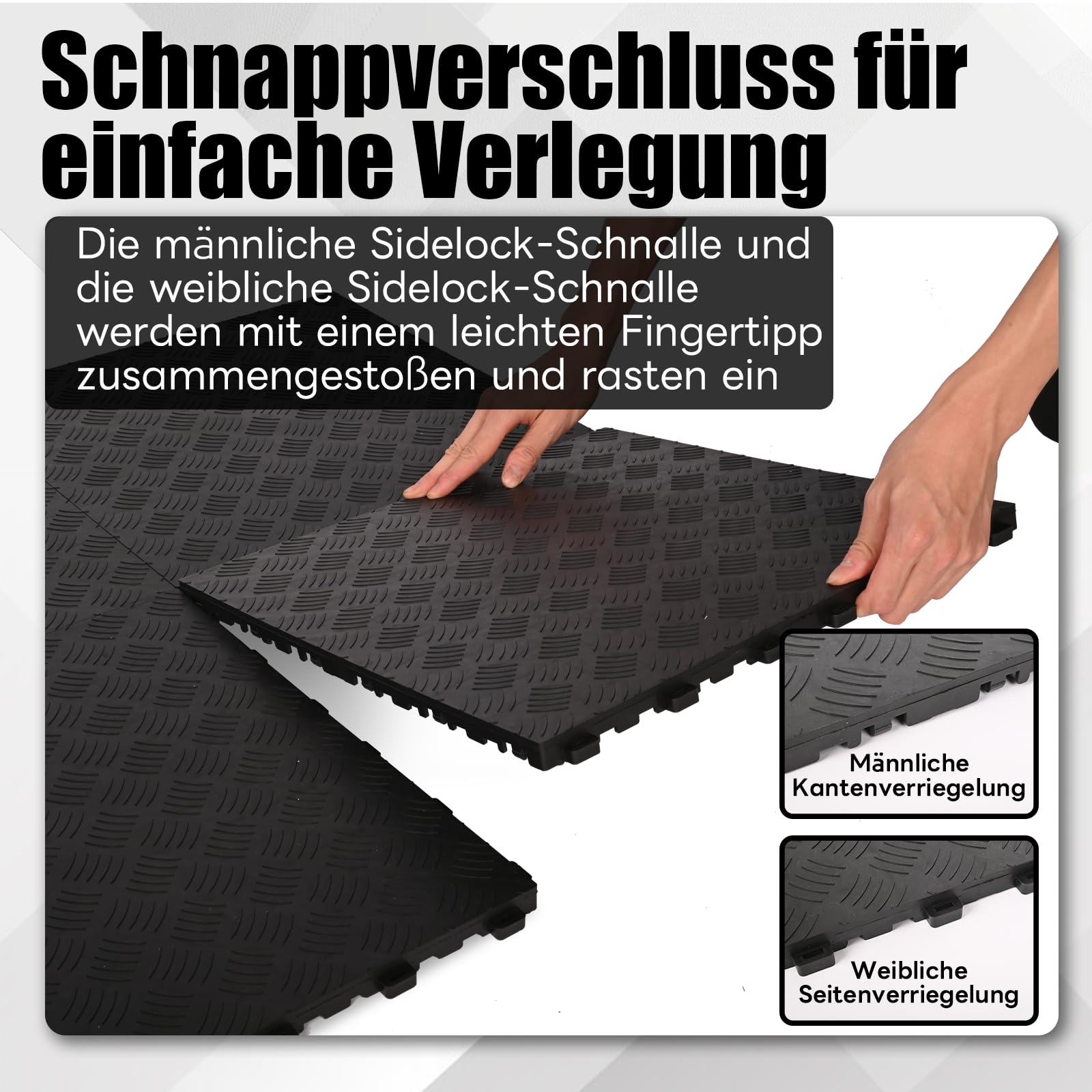 uyoyous 20 Stück PVC Garagenboden, 40x40cm Ineinandergreifende Garagenbodenfliesen, 18mm Dicke rutschfeste Bodenbelagsfliesen, Strapazierfähiges Garagenbodenbelag (20, Schwarz, 40 * 40 cm)