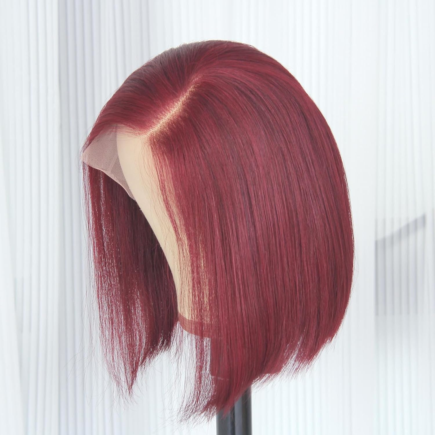Burgundy Bob Wig Human Hair, 10" Lace Front Wigs Human Hair Pre Plucked Per Cut For Black Woman, Real Brazilian Virgin Human Hair Glueless Wig 180% Density
