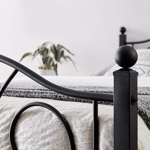 Miniatura 6 de VECELO Base de cama de tamaño matrimonial con cabecero, soporte de listones resistentes, base de colchón de plataforma metálica, no necesita somier,