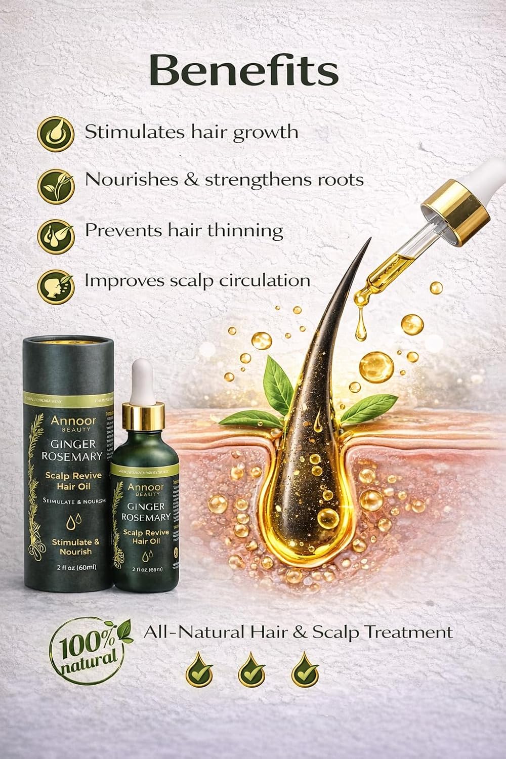 Ginger Rosemary Hair Oil 2 Fl Oz | Nourish, Strengthen, Shine, and Revitalize for Healthy Hair Growth and Scalp Renewal