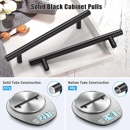 Miniatura 2 de KNOBWELL Barra de hardware de gabinete de estilo europeo de 20 unidades, color negro liso, 20 unidades, espaciado entre agujeros de 3 pulgadas,
