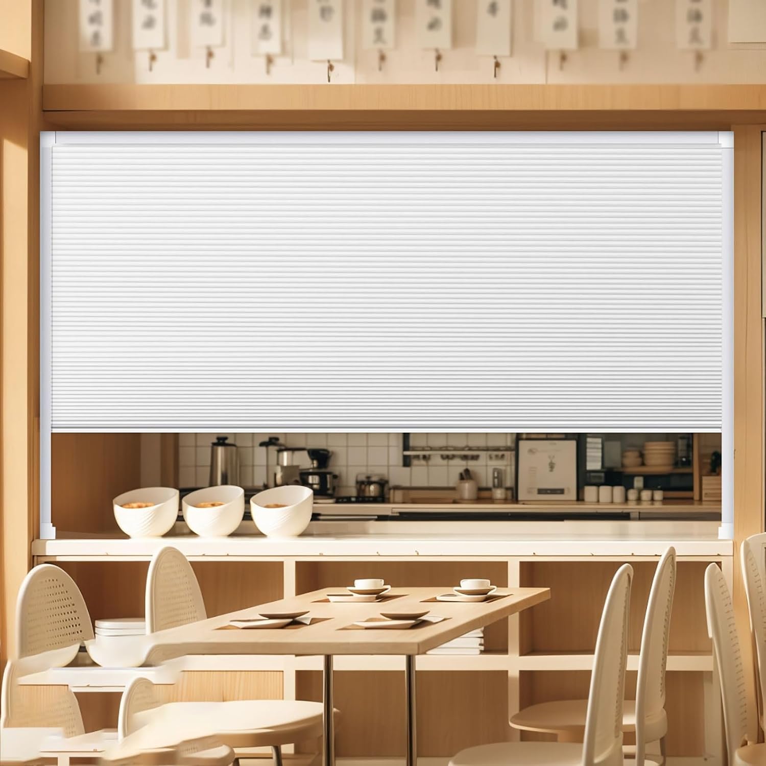 Customizable Folding Serving Window Door - Retractable Honeycomb Privacy Screen with Aluminum Frame for Kitchen Counters, No Bottom Rail (White, 90x60cm/35x24inch)