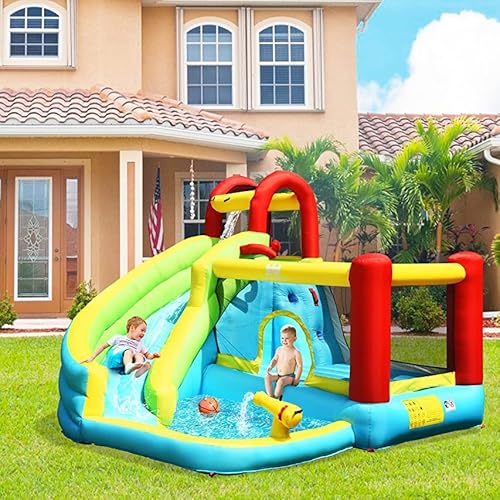 Bountech Inflatable Water Slide, 6 In 1 Water Bounce House For Kids Outdoor Fun W/480W Blower, Splash Pool, Water Cannon, Water Slides Inflatables For Toddlers Boys Girls Backyard Parties Gifts #TOP3