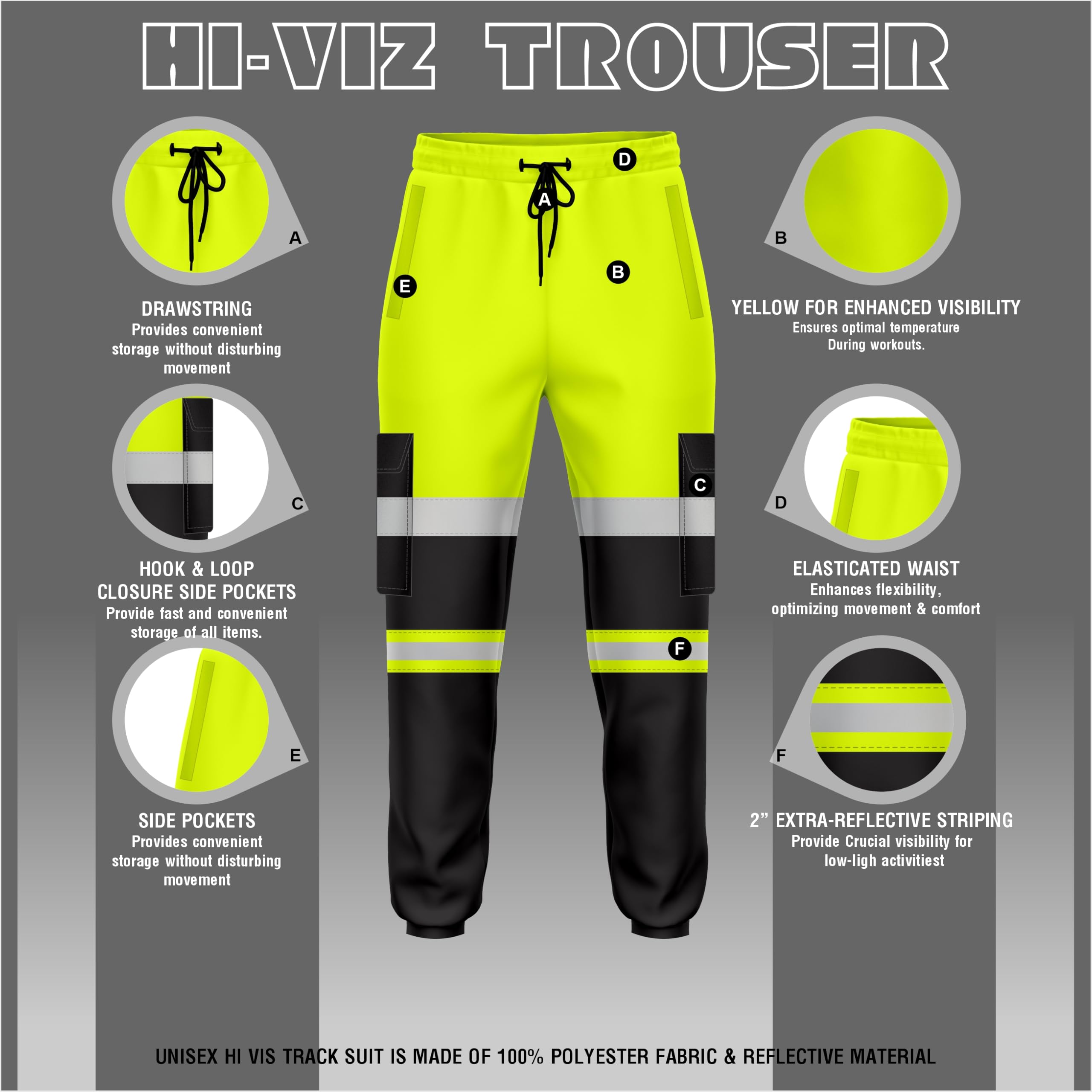 mymixtrendz Pantaloni da jogging da uomo ad alta visibilità, bicolore, con risvolto riflettente