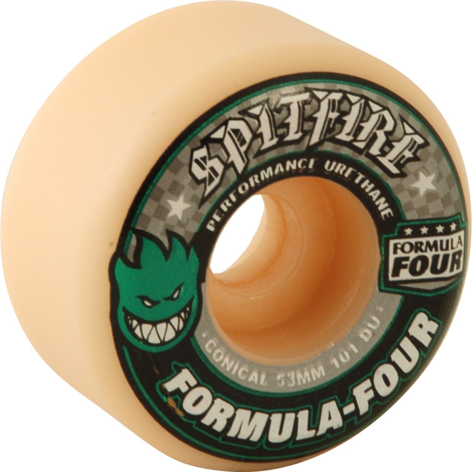 SpitfireFormula 4 101a Conical 53mm White W/Green & Black Skateboard Wheels (Set of 4)