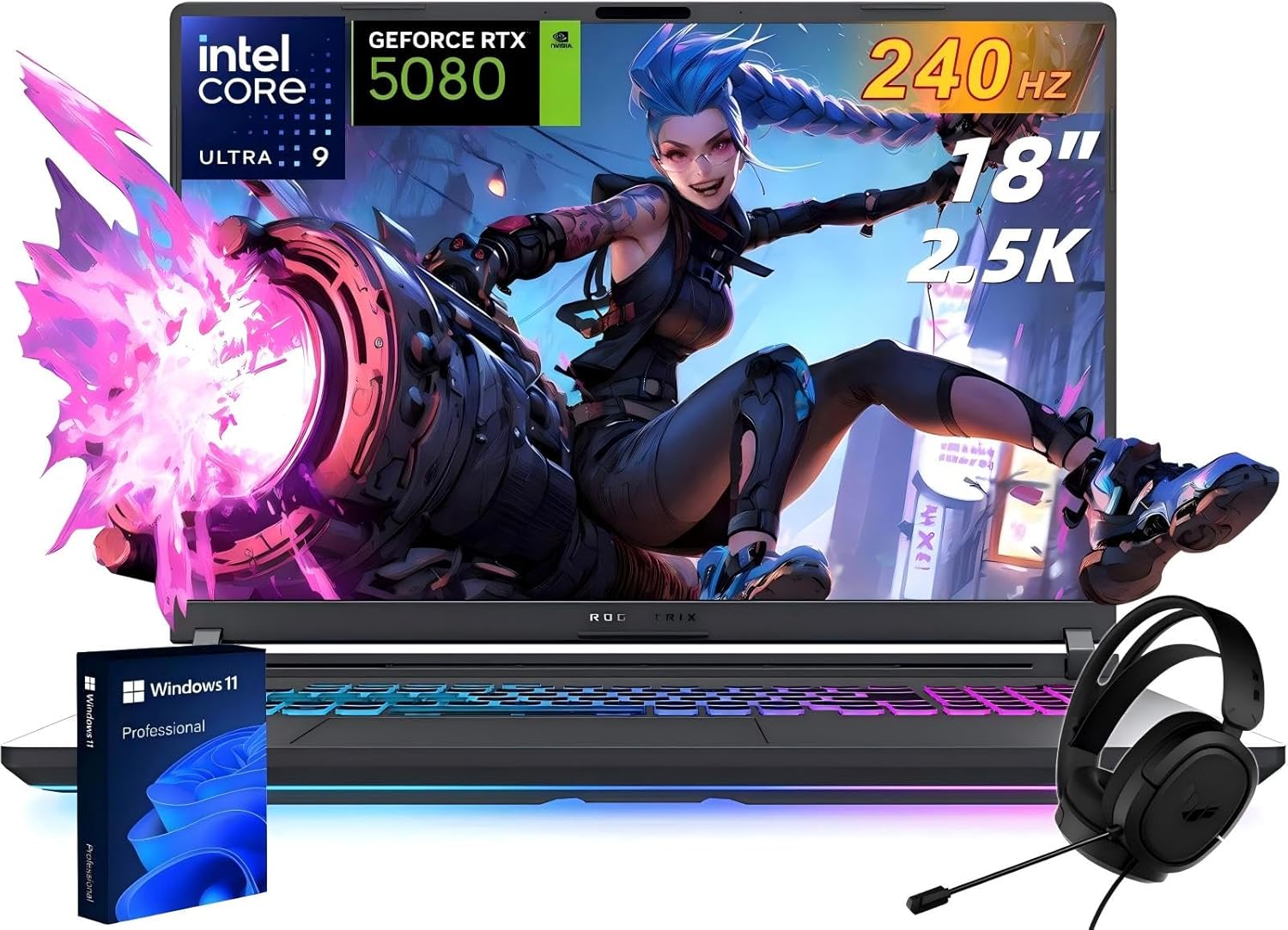 ASUS ROG Strix G18 (2025) Gaming Laptop, NVIDIA RTX 5080 16GB GDDR7, Intel Ultra 9 275HX(24 Cores), 64 GB DDR5, 8 TB SSD, 18″ 240Hz 3ms 2.5K Display, Wi-Fi 7, Windows 11 Pro, Accessory