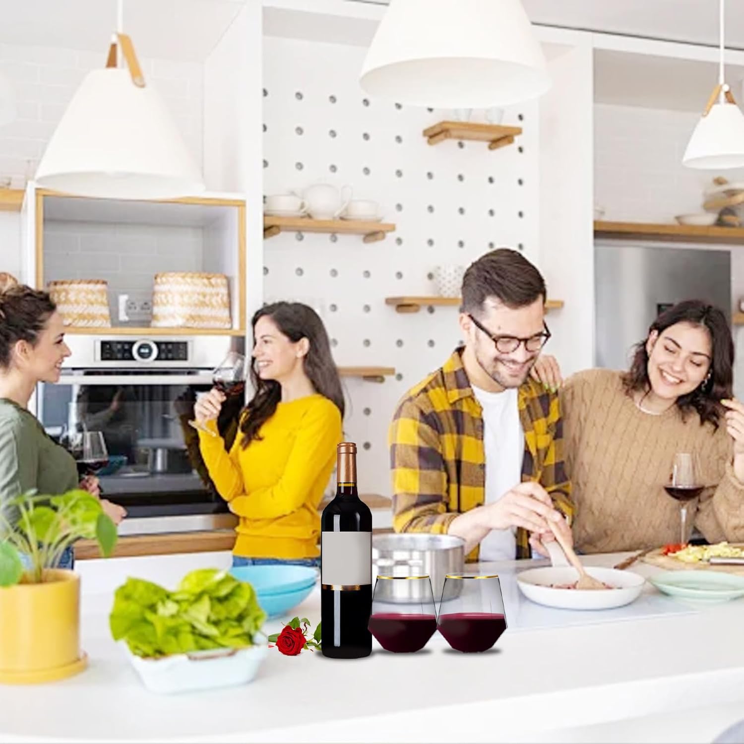 40 Pcs Plastic Stemless Wine Cups,12 oz Gold Rim Plastic Diamond Wine Glass Disposable Drinking Glasses Unbreakable Cocktail Whiskey Champagne Glasses for Housewarming Birthday Party Wedding - Image 7