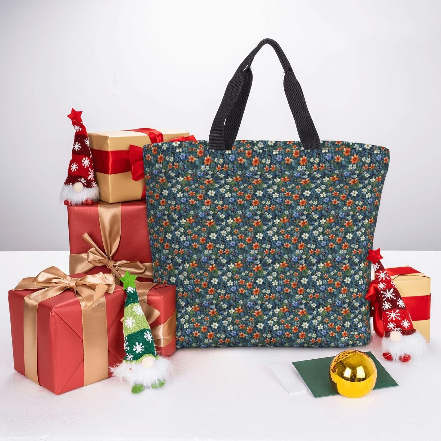 Flowers And Leaves Print Eco-Friendly Tote Lightweight Grocery Bag Daily Commuting Travel Beach Gym Use