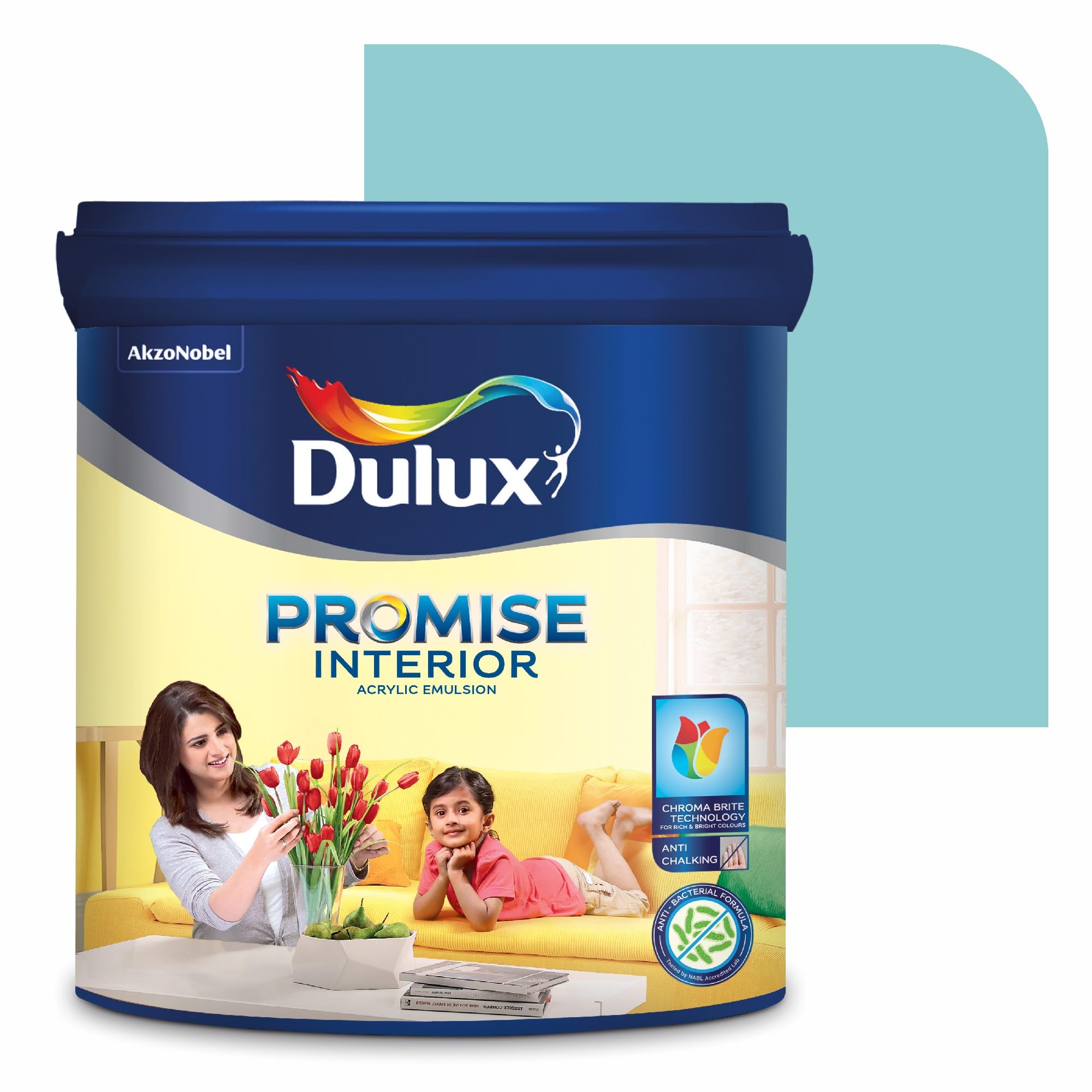 Dulux Promise Interior Emulsion Paint (10L, Bonar Blue) | Wall paint with Chroma Brite Technology for brighter longer-lasting colors | Rich Finish | Anti-chalk | Water-based | 3-year warranty