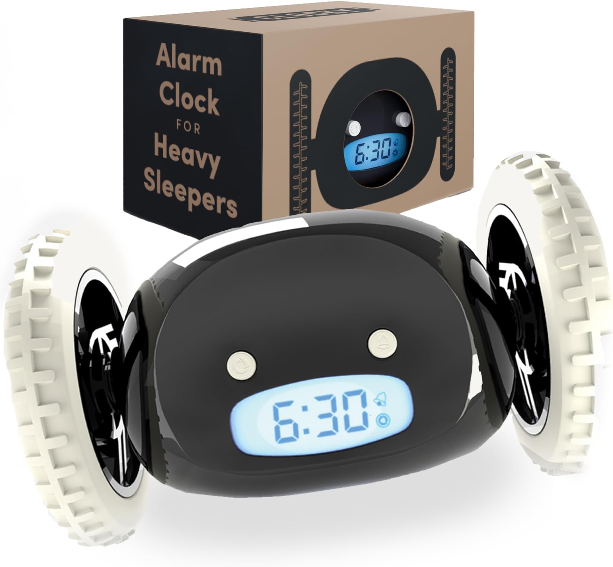 CLOCKY Alarm Clock on Wheels – Loud Rolling Alarm Clock for Heavy Sleepers | Runaway Clock That Jumps & Runs to Wake You Up | Funny Unique Gift for Adults, Teens & Kids Bedrooms, Black