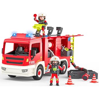 Coroiesty Fire Engine Toy from 4 Years Large Fire Truck with 2 Firefighters & Tools Light & Siren Educational Rescue Vehicle for Children Boys Girls