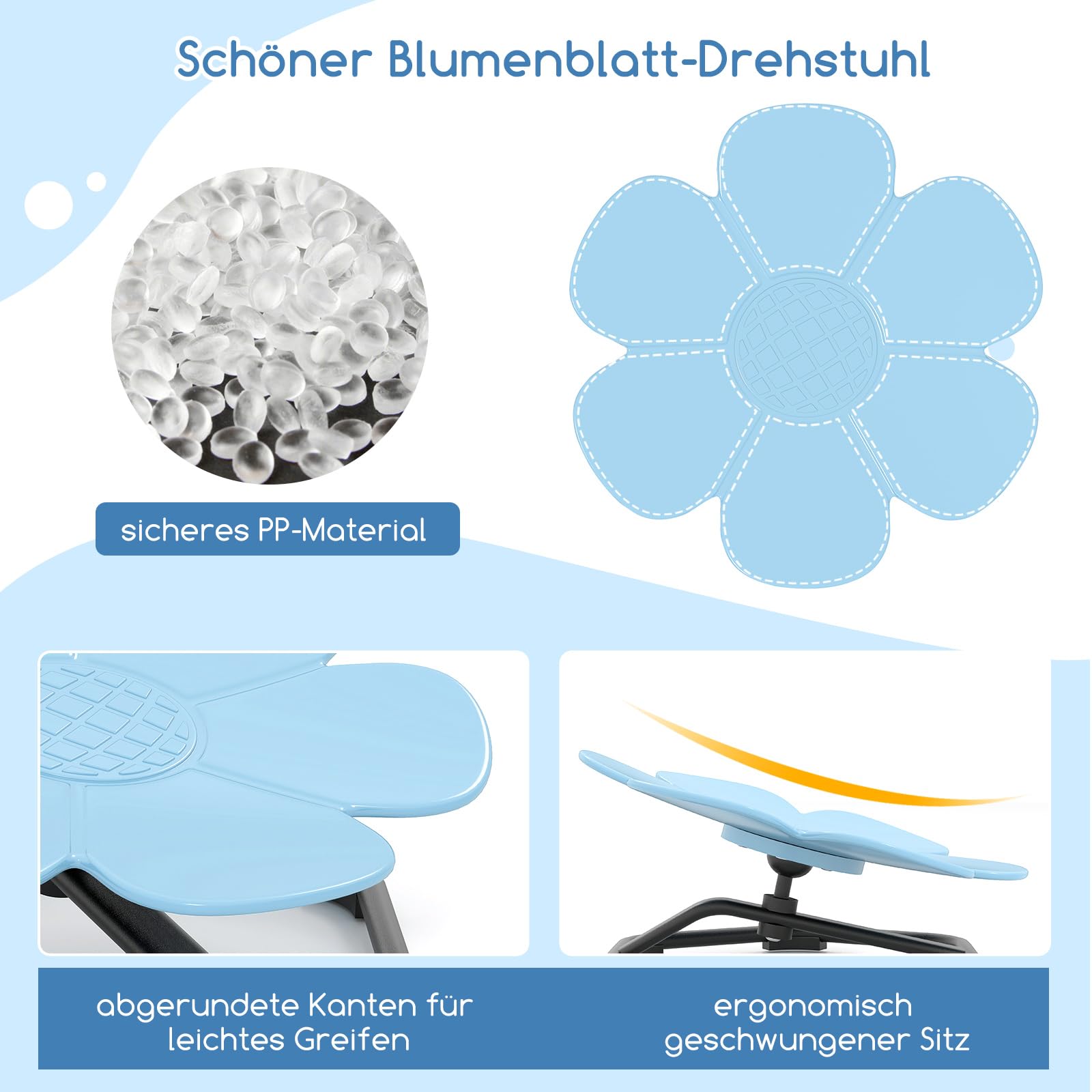 COSTWAY Sensorischer Drehstuhl Kinder, 360° Kinderdrehstuhl, Karussell Autismus Kinderstuhl mit Rutschfester Metallbasis, Karussellstuhl Indoor für Kleinkinder ab 3 Jahren (Blau,Blume)