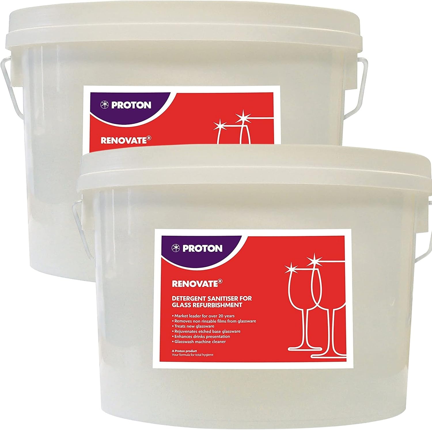2x Proton Renovate Glass Restorer Detetgent Sanitiser Powder 2.5Kg