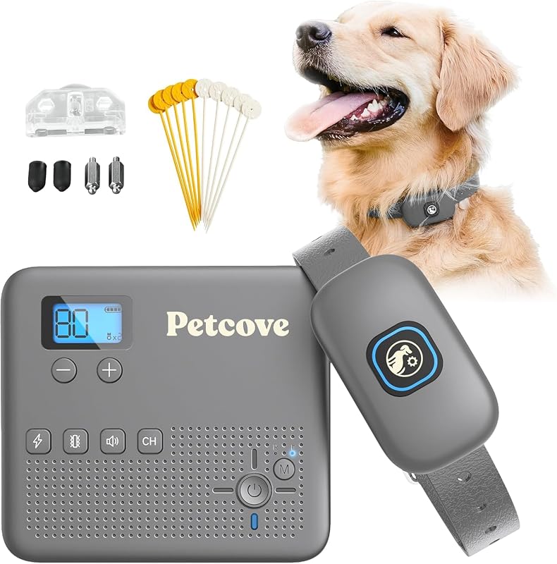 Cerca sem fio para cães com coleira de treinamento PetCove, limite ajustável, IPX7, 10 bandeiras, 6,8–34,9 kg