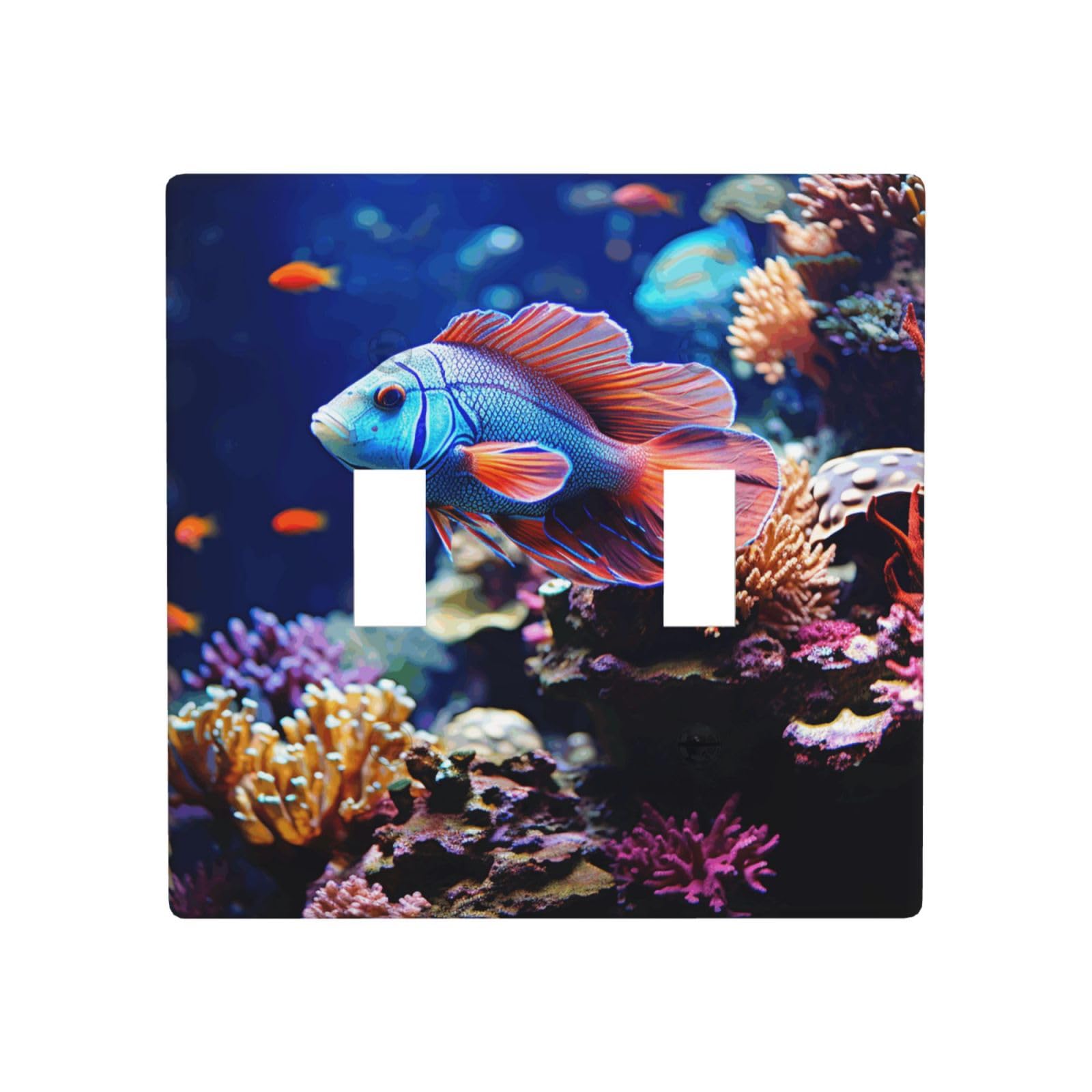 Kloph Coral Reef Fish Aquarium Decorator Double Toggle Light Switch Covers Wall Plate 2-Gang Standard Size 4.5" X 4.5" Double Toggle Switch Wallplate Decorative 2 Gang Wall Switch Plate Covers