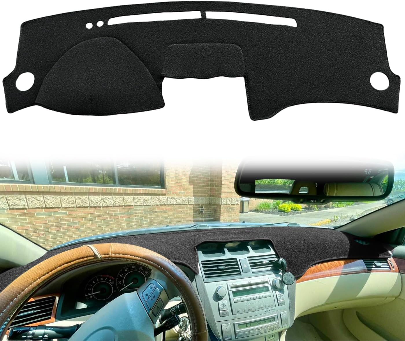 Dash Cover Mat Custom Fit for Toyota Solara 2004 2005 2006 2007 2008 with Cutout for Climate Sensor and Light Sensor, Dashboard Pad Carpet Protector (Black) F90