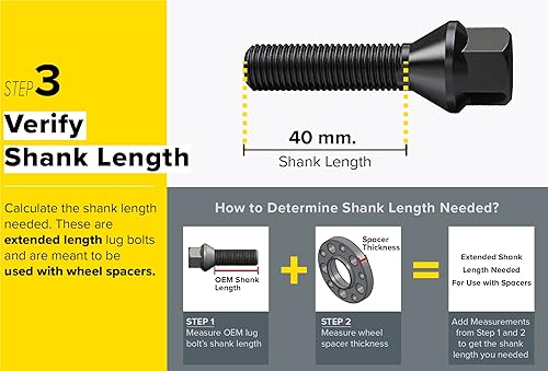 Vista 27 de 20 pernos de lengüeta negros de longitud OEM de 14 x 1.5 (1.063 in de longitud, asiento cónico cónico) compatibles con Audi TT A3 A4 S4 A5 S5 A6 S6
