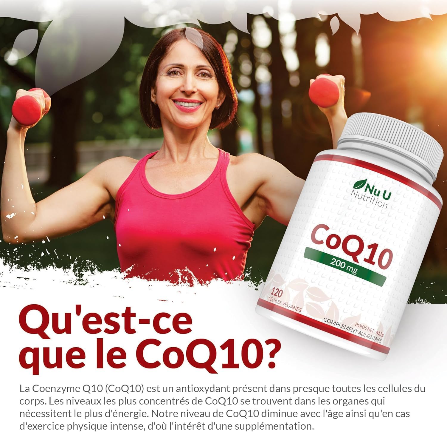 Coenzyme Q10 200mg – 120 Gélules Véganes – 2 Mois d’Approvisionnement – 100mg de CoQ10 par Gélule – 100% Ubiquinone Pure Fermentée Naturellement – Fabriqué en Europe – Nu U Nutrition