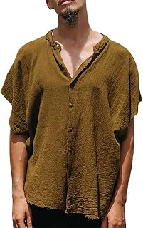 Linen Shirt Men's Linen Shirts Men's Henley Summer Shirt Cotton Linen Plain Shirts Basic Man T-Shirt Linen Loose Breathable Comfortable Men's Shirt Formal Basic Shirt