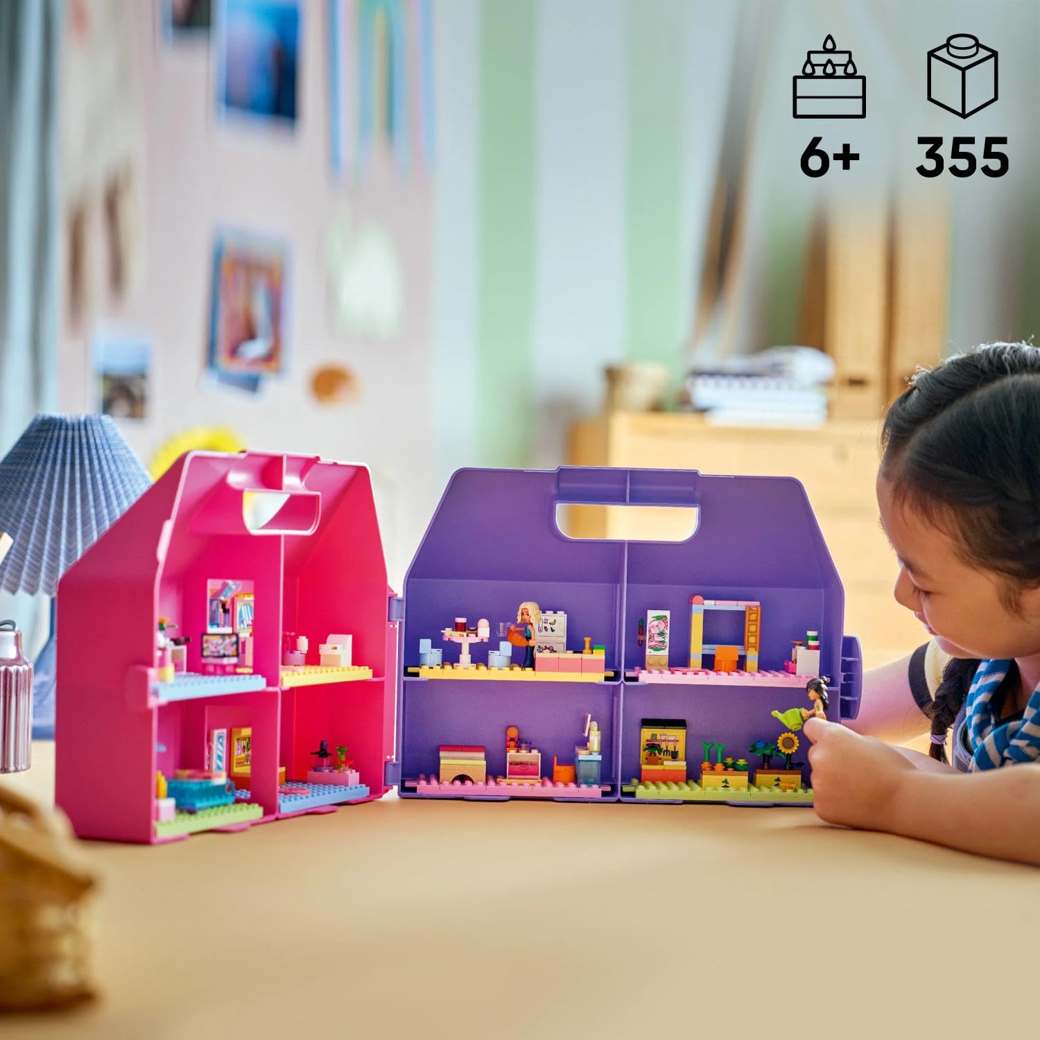 LEGO Friends Casa de Muñecas Creativa Portátil de Juguete – Juego de Viaje con Casita de 6 Habitaciones, 2 Mini Muñecas y Accesorios – Regalo de Cumpleaños para Niñas de 6+ Años – 42697
