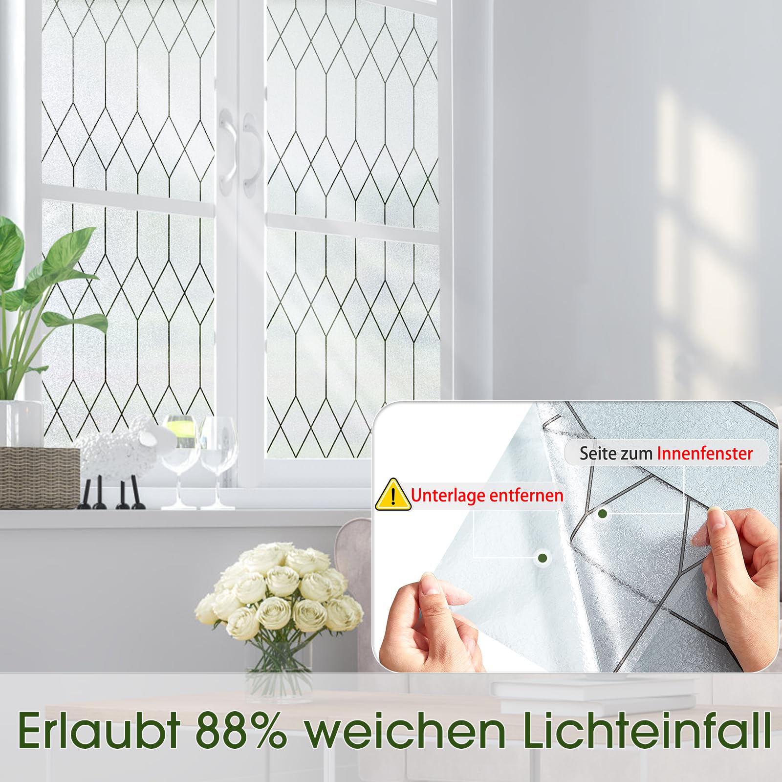 Fensterfolie Blickdicht Mit Blumen-Muster – 60x300 Cm, Selbsthaftend, UV-Schutz, Milchglas-Effekt Für Büro & Zuhause