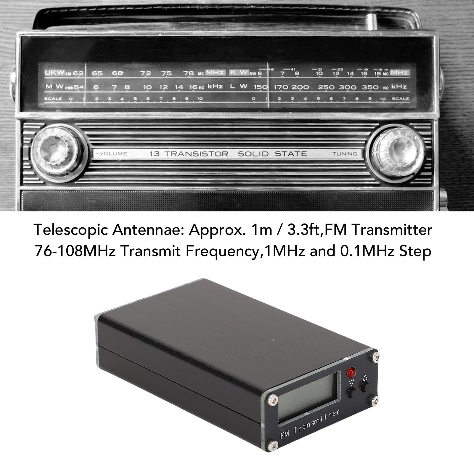 ASHATA FM Stereo Transmitter with Antennae Frequency 76-108MHz LCD Display, 2000m Range USB Type C Power for Drive in School Events