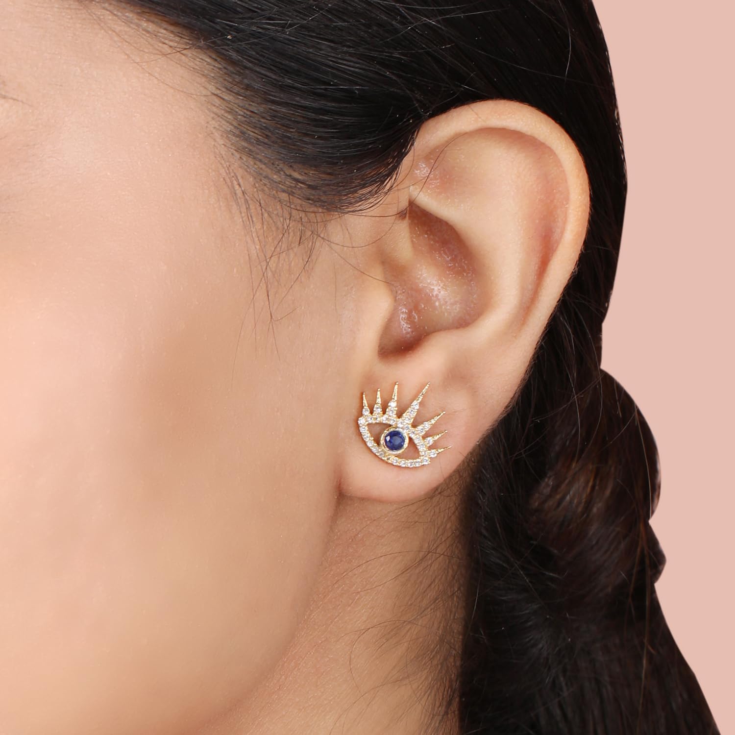 Stylish Evil Eye CZ Rhine Stone Stud Earrings