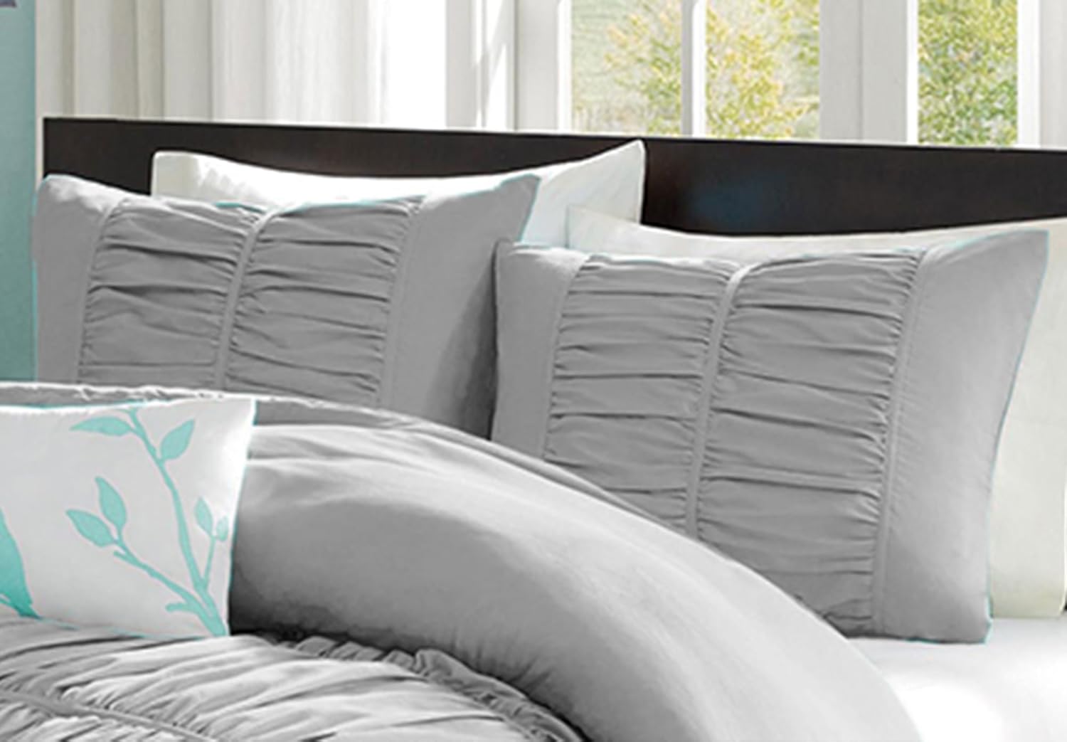 Ultra Soft Solid Center Gathered Ruffle Pillow Shams Pair 100% Egyptian Cotton 600 Thread Count (2 piece set) Queen Navy